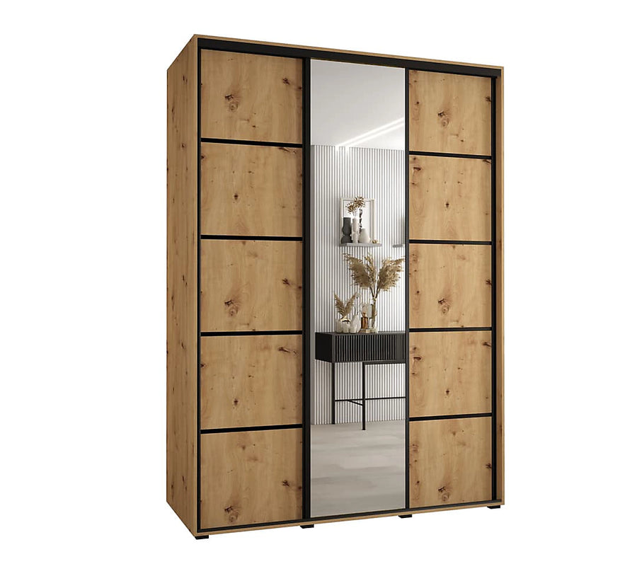 Rustic Oak Artisan Mirrored Cannes V Sliding Wardrobe