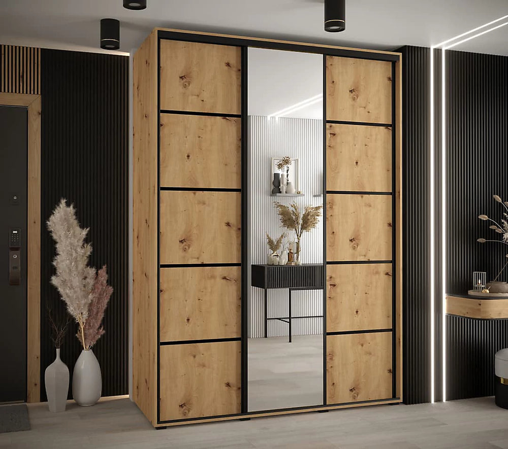 Rustic Oak Artisan Mirrored Cannes V Sliding Wardrobe