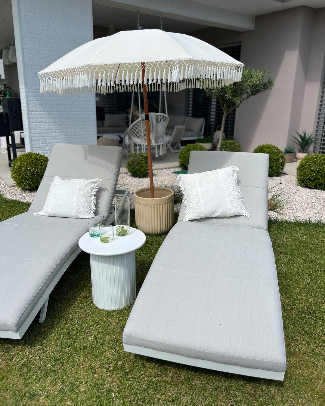 Sun Lounger with Cushion Reclining Metal Light Grey Achanti
