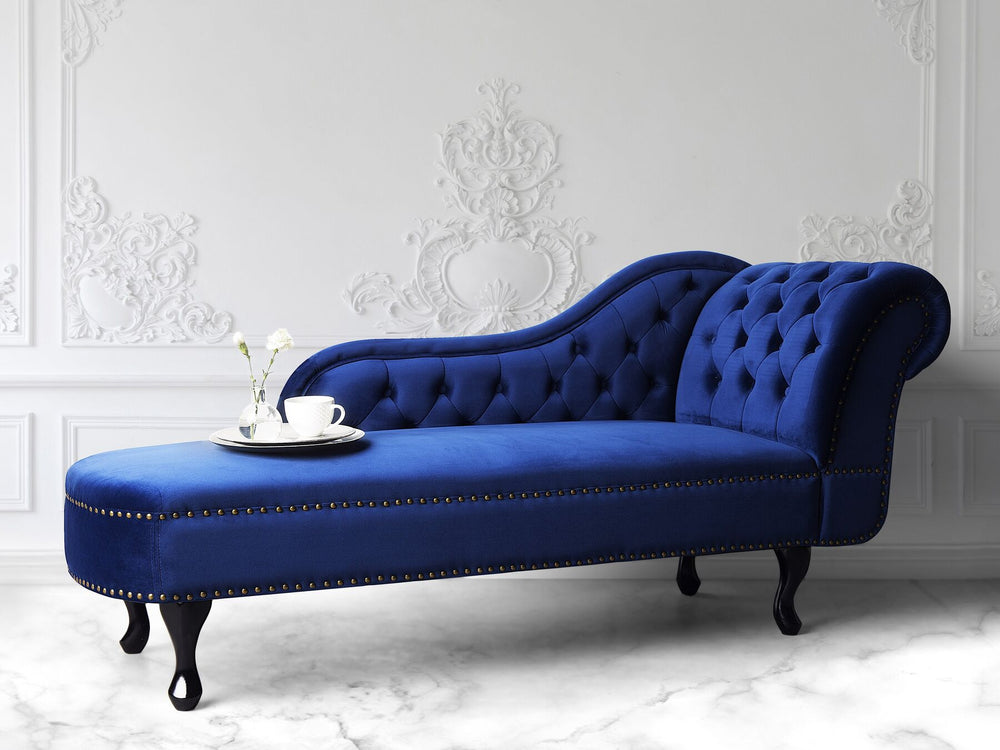 Nimes Right Hand Chaise Lounge Velvet Navy Blue