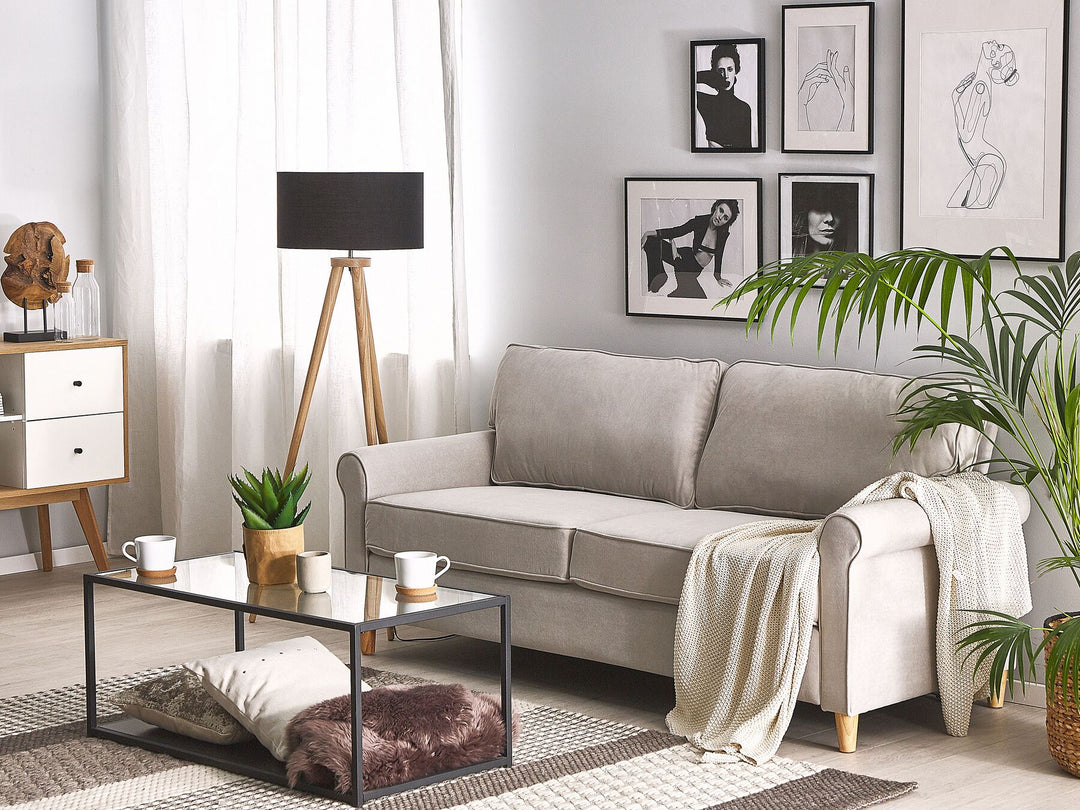 Ronneby 3 Seater Velvet Sofa Beige