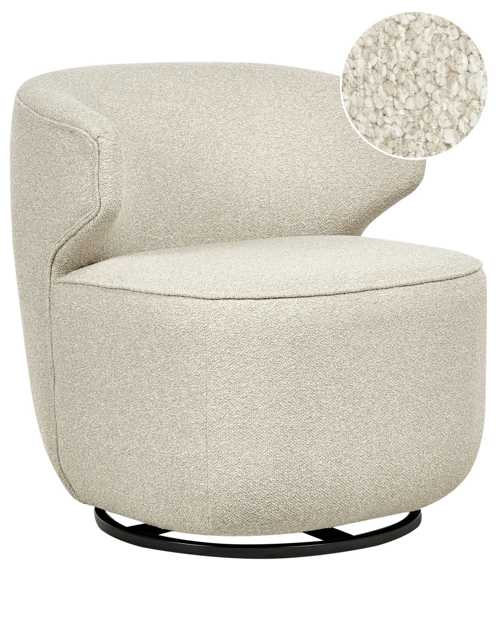 Beige swivel chair with close-up of fabric texture on a white background