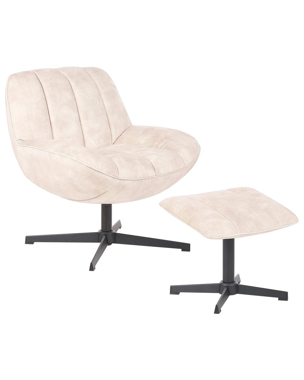 Beige chair and ottoman set on a white background
