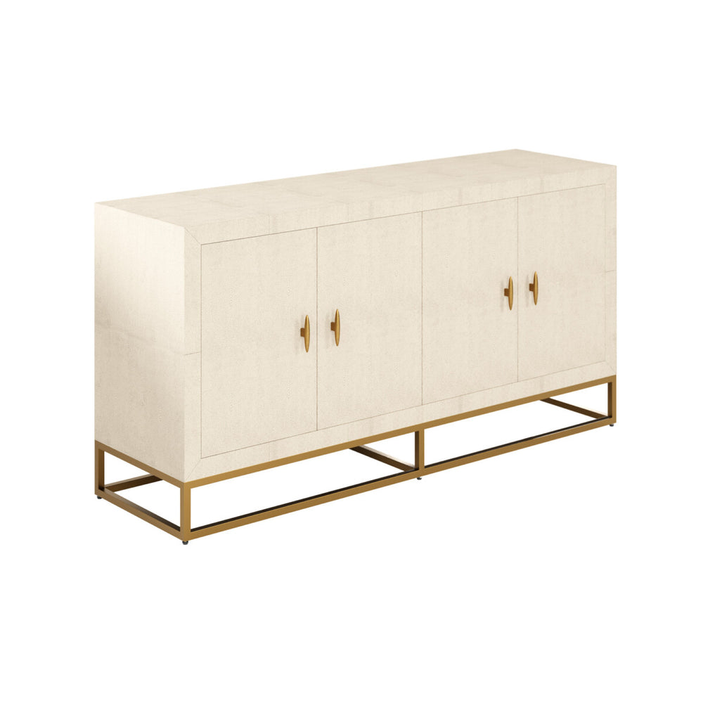 Beige sideboard with gold accents on a white background