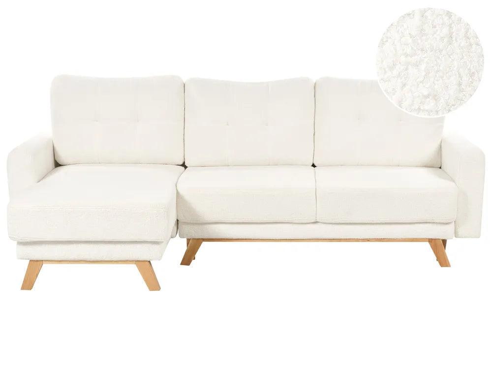 Sofa Bed 3 Seater Boucle Off-White with Storage Right Hand Arwilla