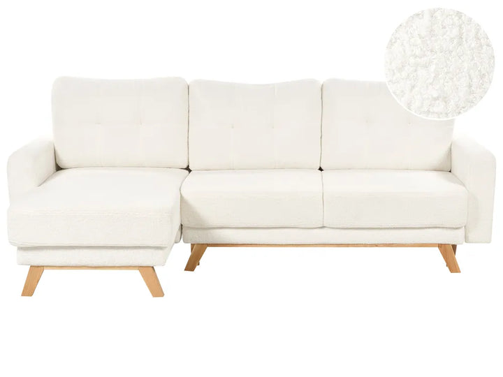 Sofa Bed 3 Seater Boucle Off-White with Storage Right Hand Arwilla