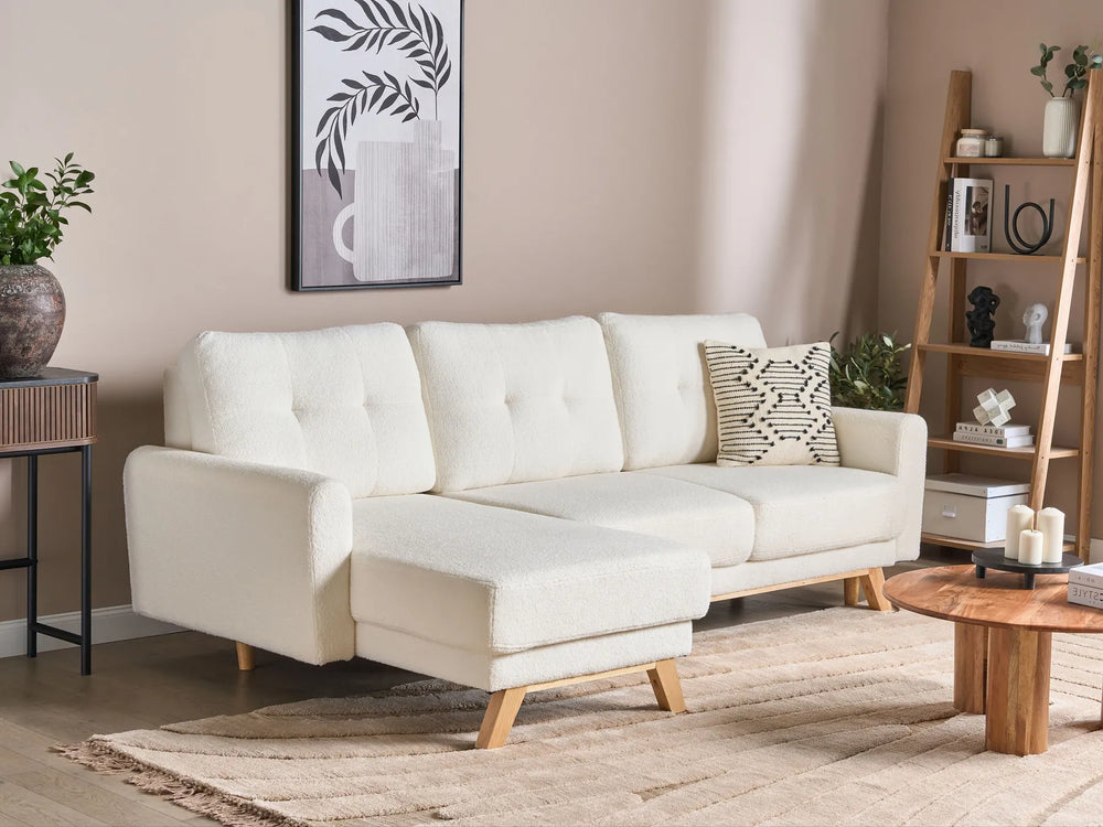 Corner Sofa Bed 3 Seater SIRO Boucle Off-White with Storage Right Hand