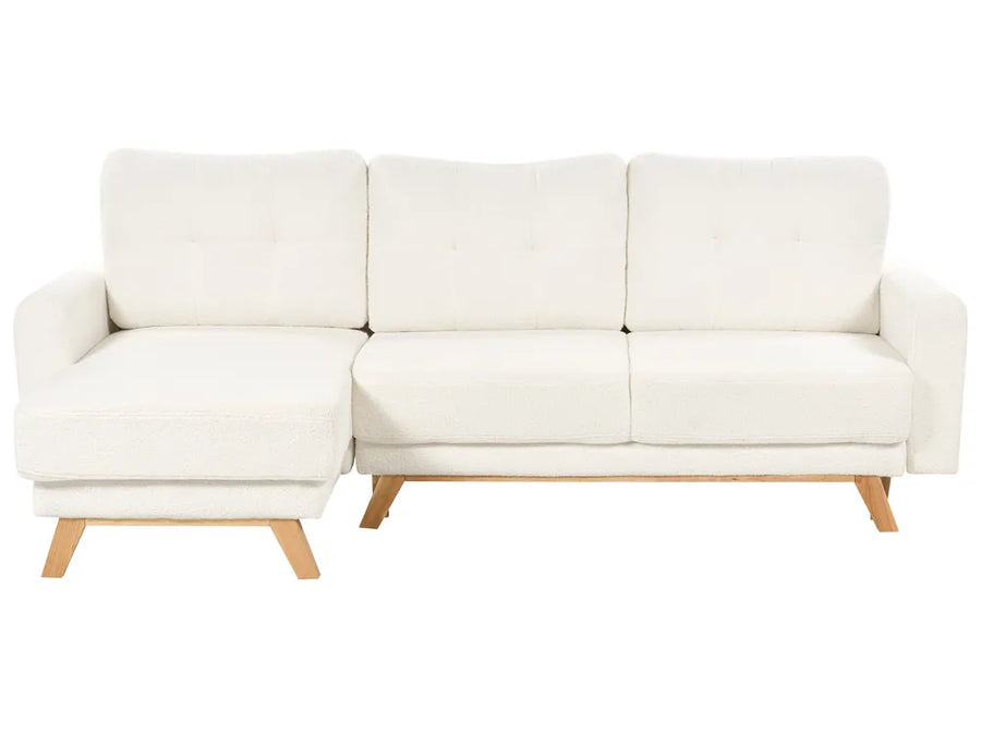 Corner Sofa Bed 3 Seater SIRO Boucle Off-White with Storage Right Hand