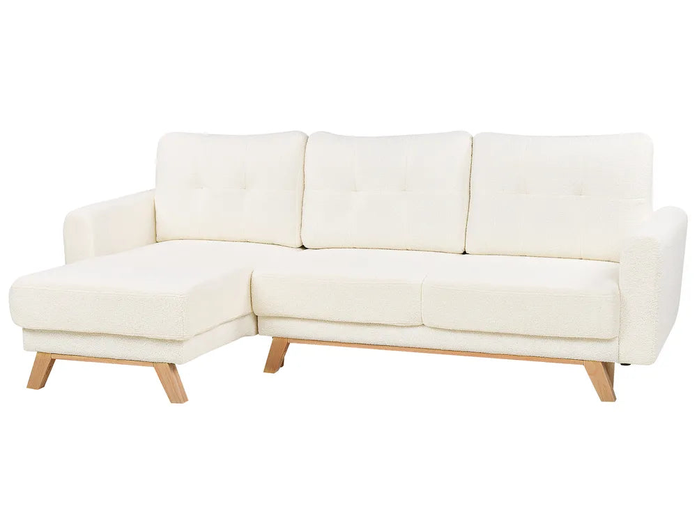 Sofa Bed 3 Seater Boucle Off-White with Storage Right Hand Arwilla