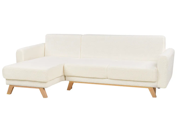 Sofa Bed 3 Seater Boucle Off-White with Storage Right Hand Arwilla