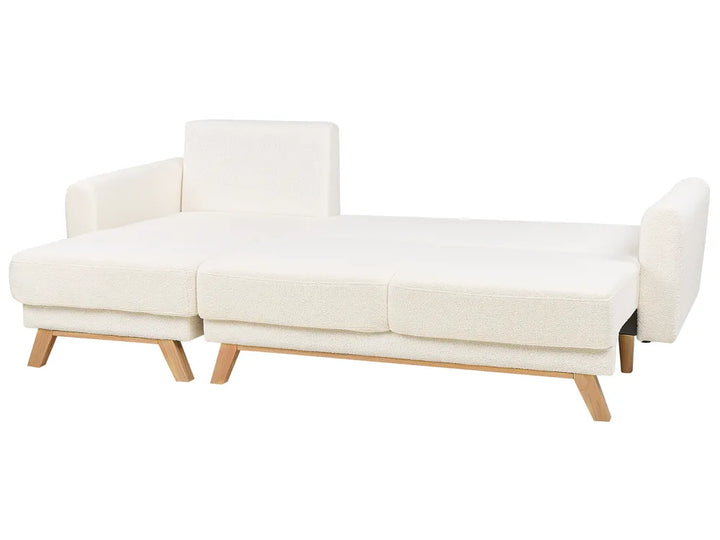Sofa Bed 3 Seater Boucle Off-White with Storage Right Hand Arwilla