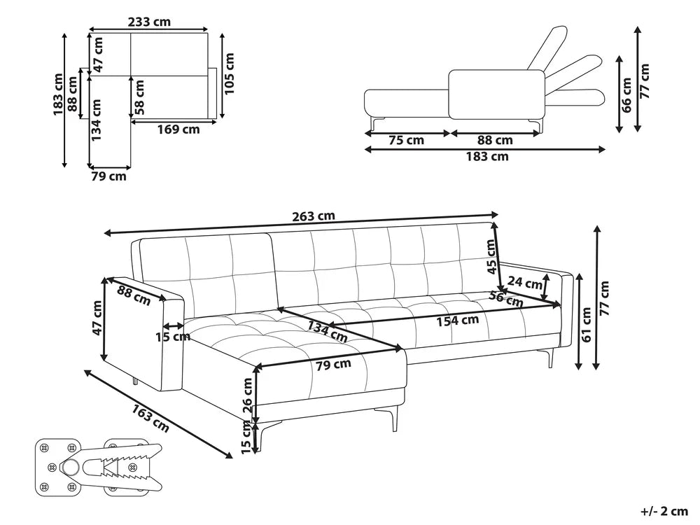Modular Corner Sofa Bed 4 Seater Velvet Light Red Right Hand Yosef
