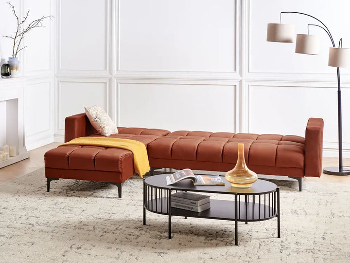 Modular Corner Sofa Bed 4 Seater Velvet Light Red Right Hand Yosef