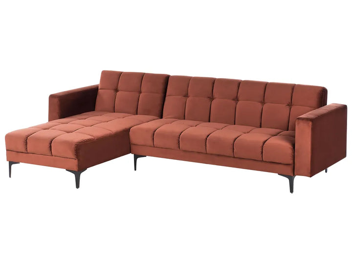Modular Corner Sofa Bed 4 Seater Velvet Light Red Right Hand Yosef