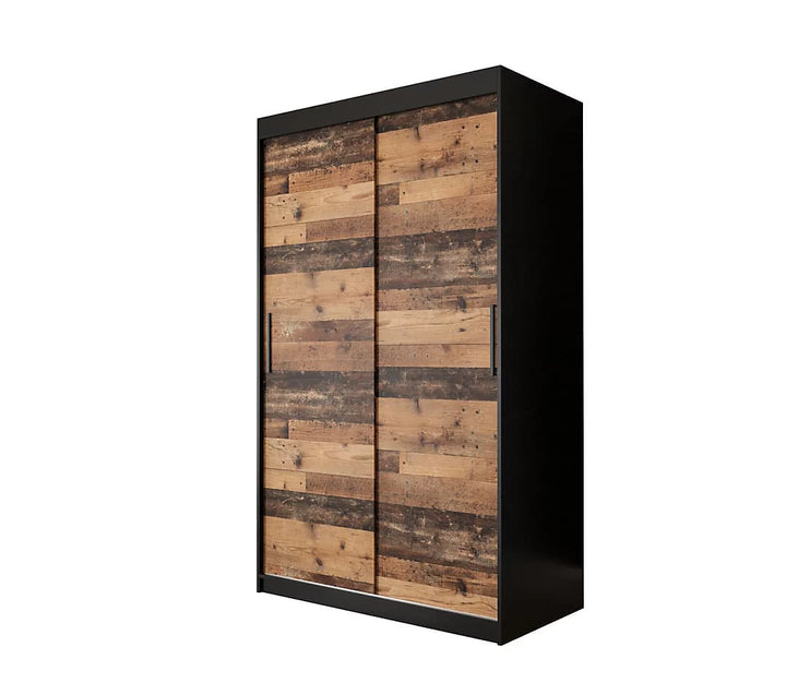 Tilburg Contemporary 2 Sliding Door Wardrobe 5 Shelves 2 Rails Dark Oak Effect and Black (W)120cm