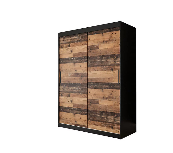 Tilburg Contemporary 2 Sliding Door Wardrobe 5 Shelves 2 Rails Dark Oak Effect and Black (W)150cm