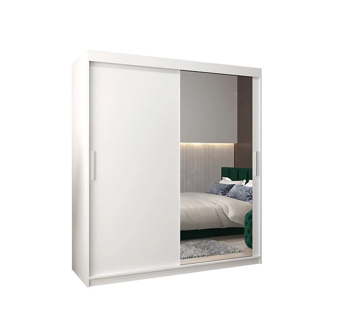 Tokyo 02 Contemporary Mirrored 2 Sliding Door Wardrobe 9 Shelves 2 Rails White Matt (W)180cm
