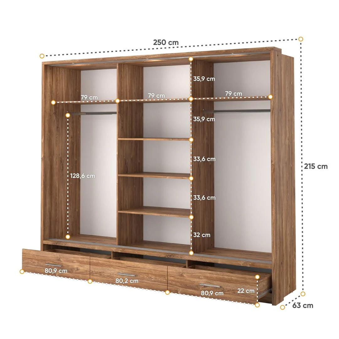 Isabella Sliding Door Wardrobe 250cm Oak Sterling With LED Lights