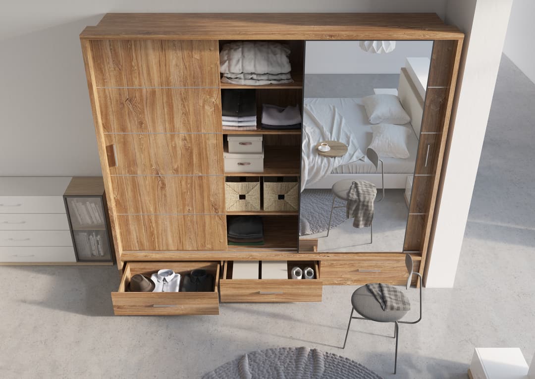 Isabella Sliding Door Wardrobe 250cm Oak Sterling With LED Lights