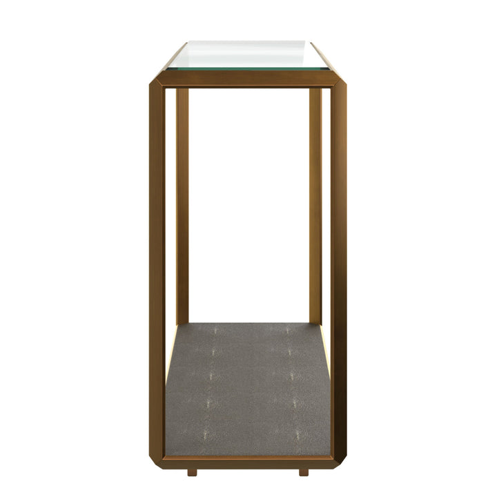 D.I.Designs  Elmley Grey Shagreen Brass & Clear Glass Console Table