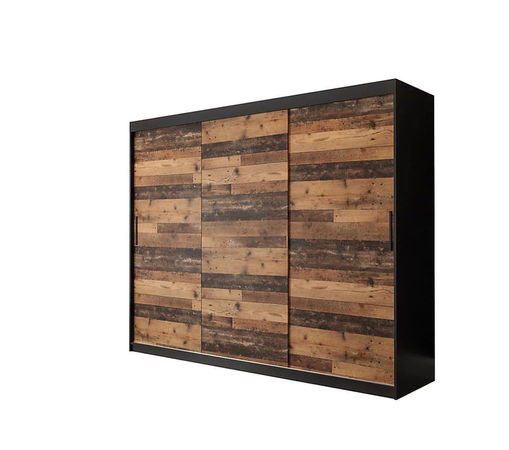 Tilburg Contemporary 3 Sliding Door Wardrobe 9 Shelves 2 Rails Dark Oak Effect and Black (W)250cm