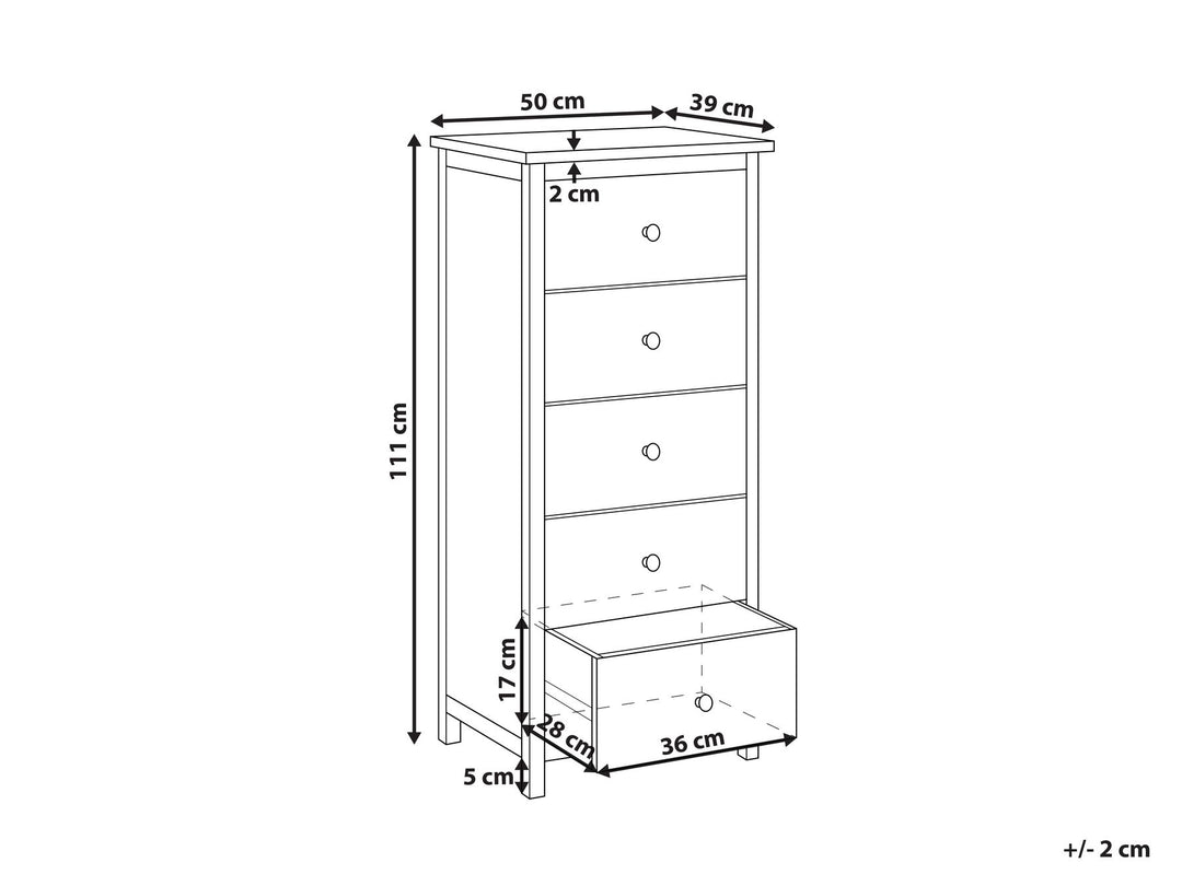 Gia 5 Drawer Chest 50 cm Light Wood