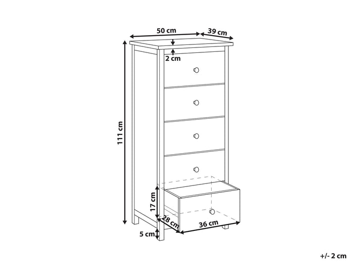 Gia 5 Drawer Chest 50 cm Light Wood