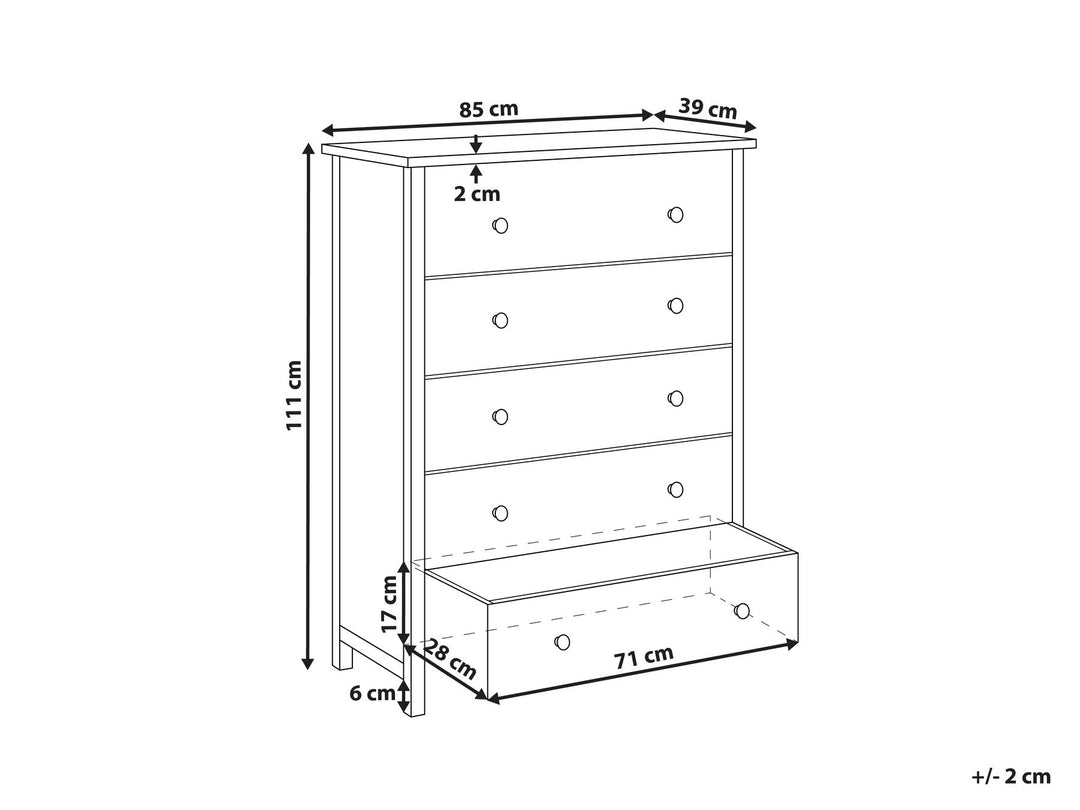 Gia II 5 Drawer Chest 85 cm Light Wood