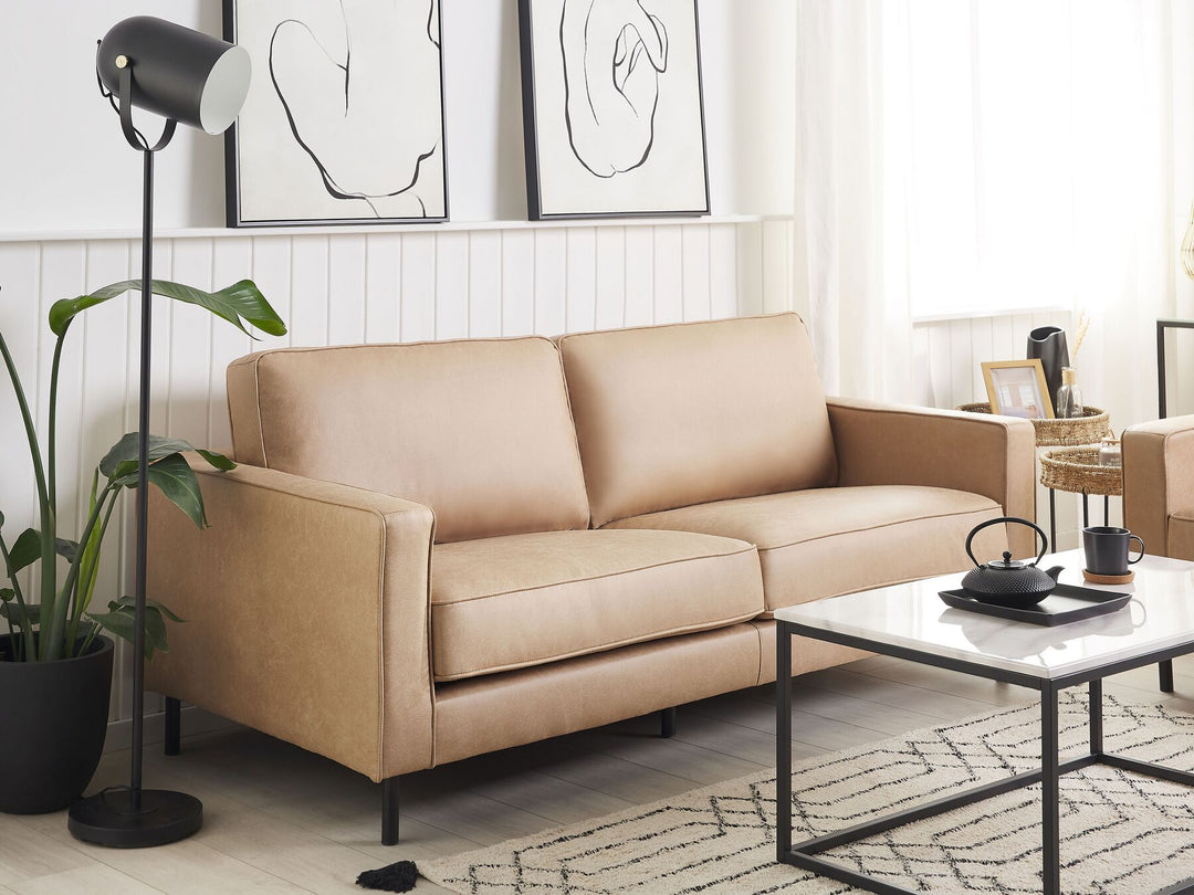 Savalen 3 Seater Faux Leather Sofa Beige