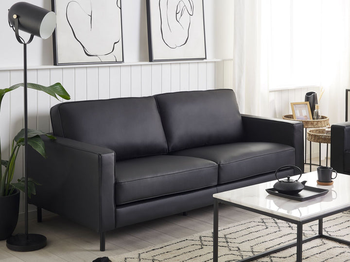 Savalen 3 Seater Leather Sofa Black