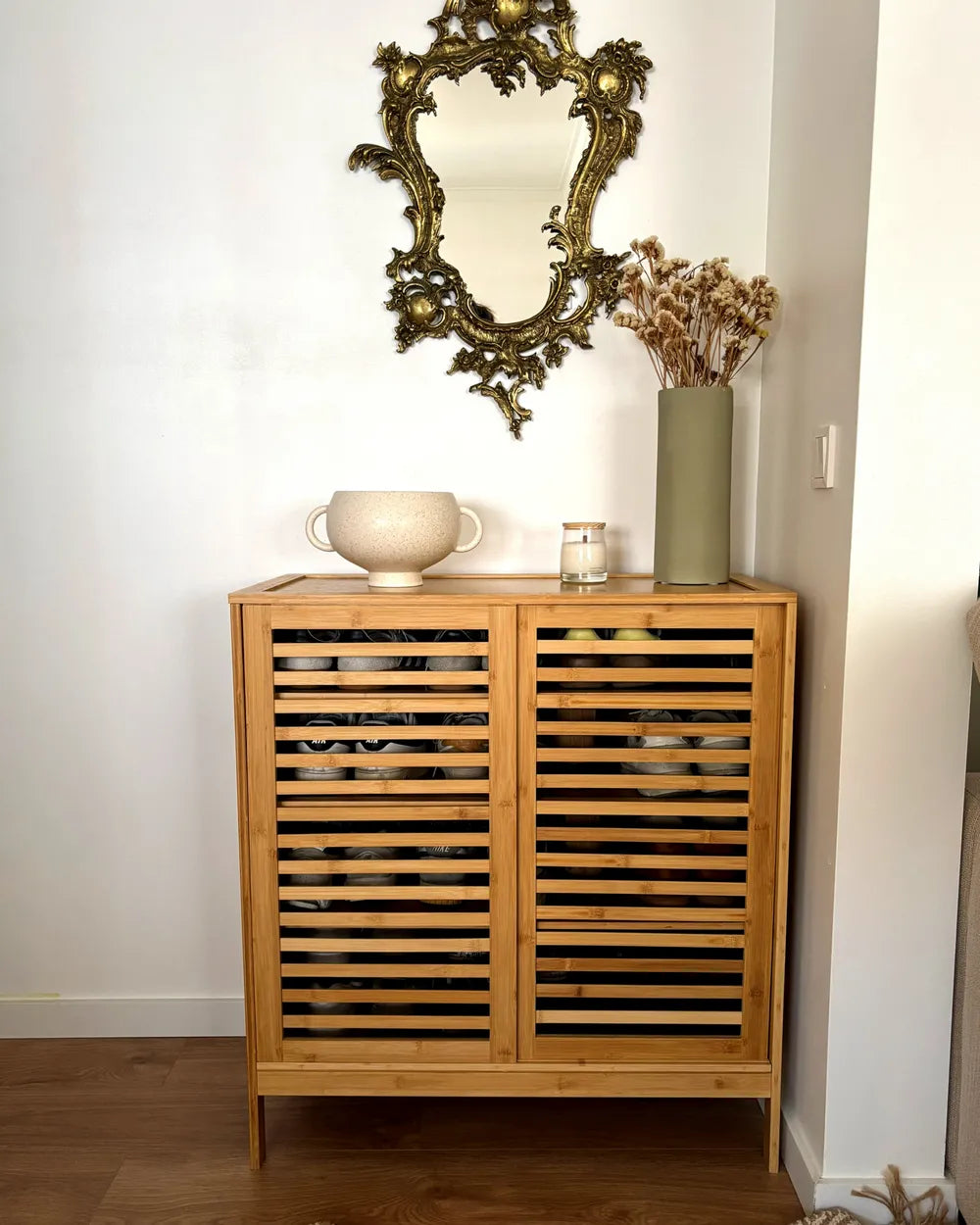 Shoe Storage Cabinet Bamboo Wood Light Brown Ashton
