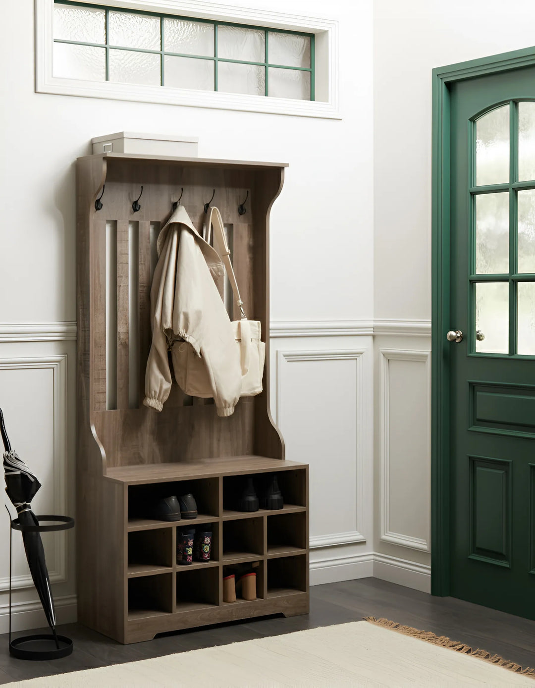 Shoe Storage with Coat Rack Dark Brown Hamilton