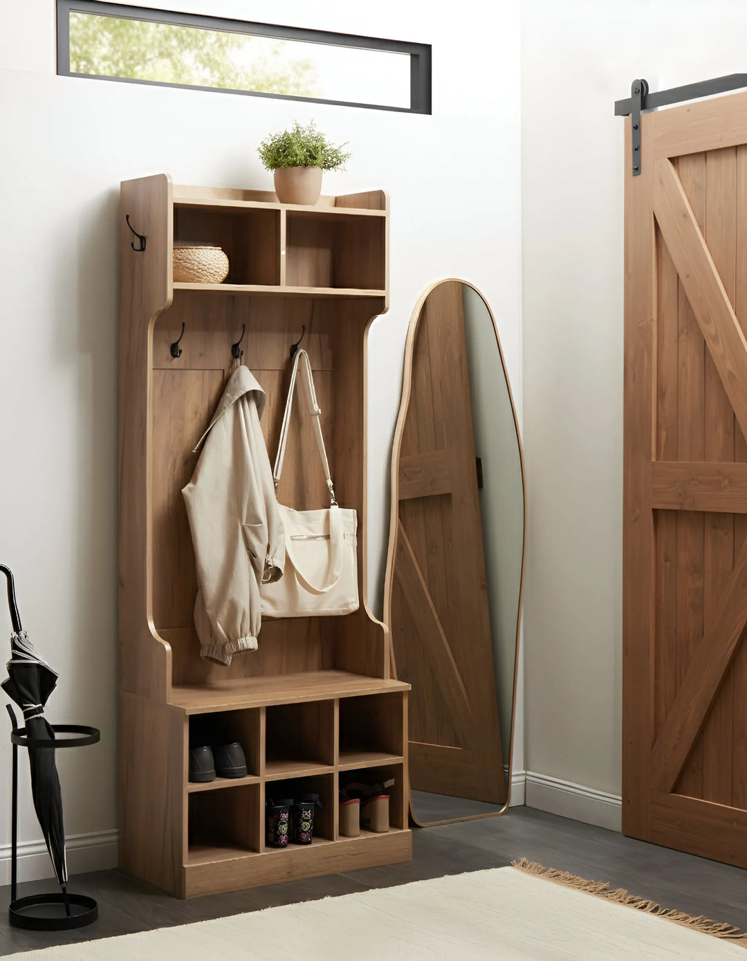 Shoe Storage with Coat Rack Light Brown Wagga