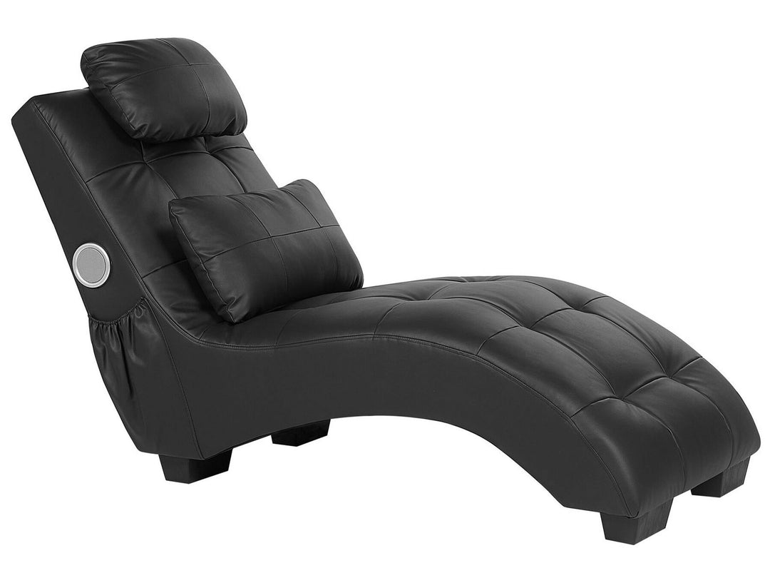 Simorre Faux Leather Chaise Lounge with Bluetooth Speaker USB Port Black