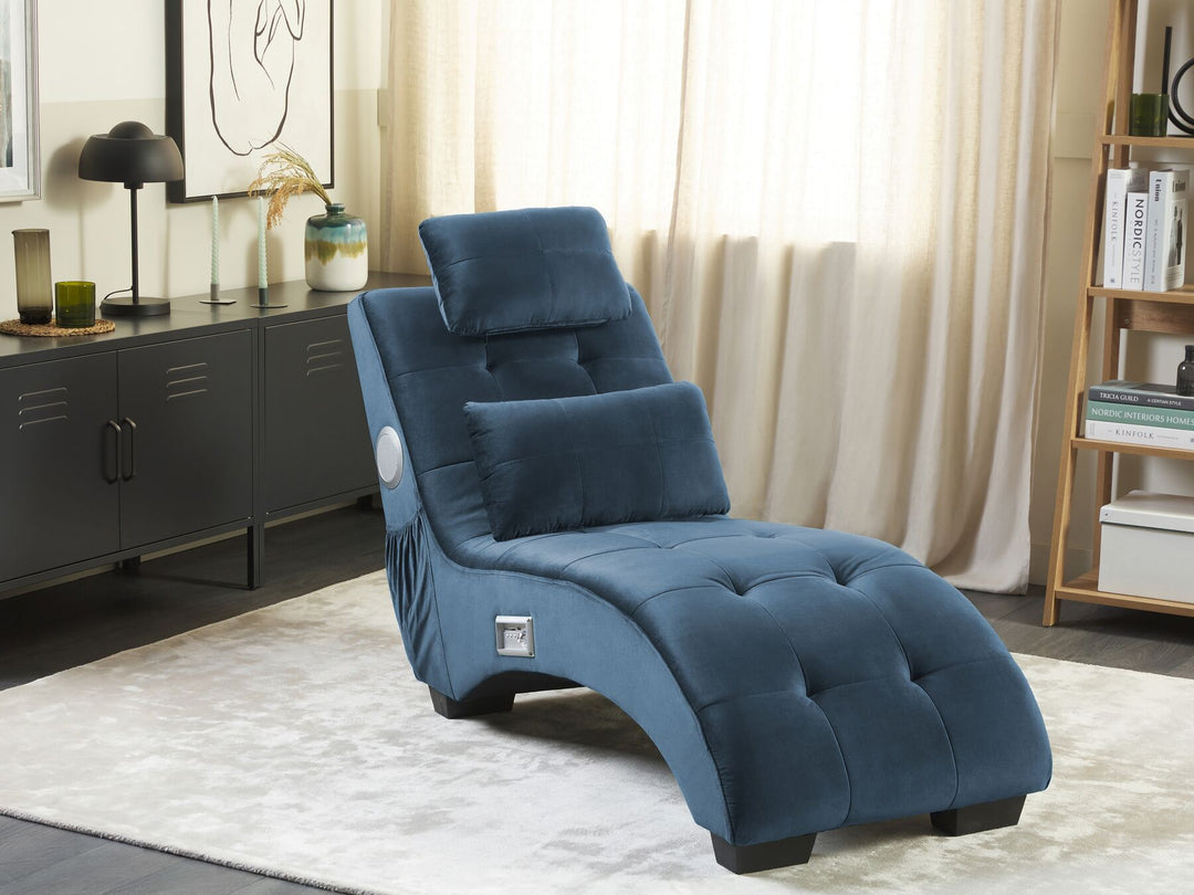 Simorre Velvet Chaise Lounge with Bluetooth Speaker USB Port Blue