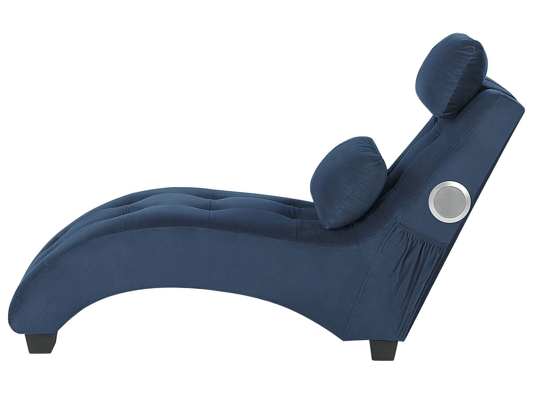 Simorre Velvet Chaise Lounge with Bluetooth Speaker USB Port Blue