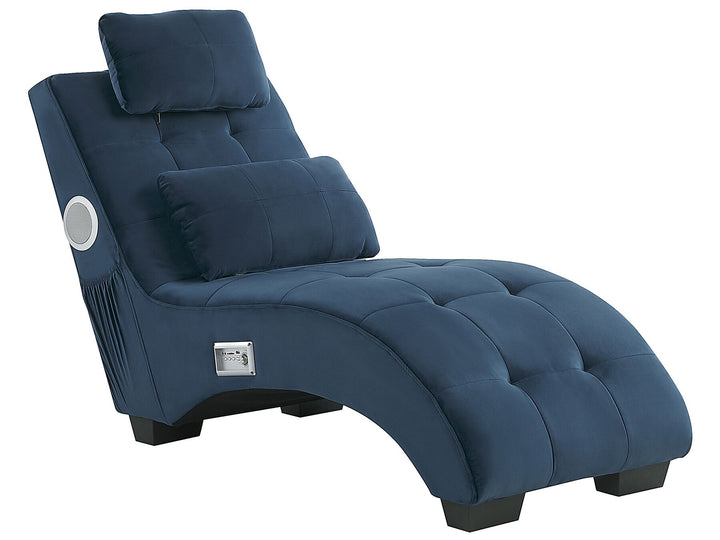 Simorre Velvet Chaise Lounge with Bluetooth Speaker USB Port Blue