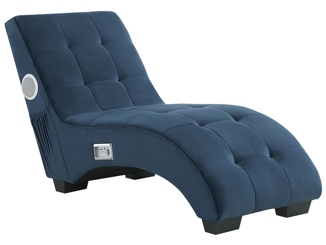 Simorre Velvet Chaise Lounge with Bluetooth Speaker USB Port Blue