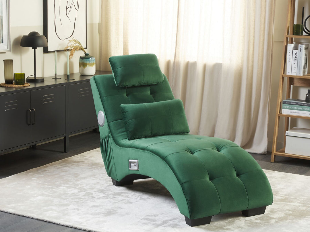 Simorre Velvet Chaise Lounge with Bluetooth Speaker USB Port Green