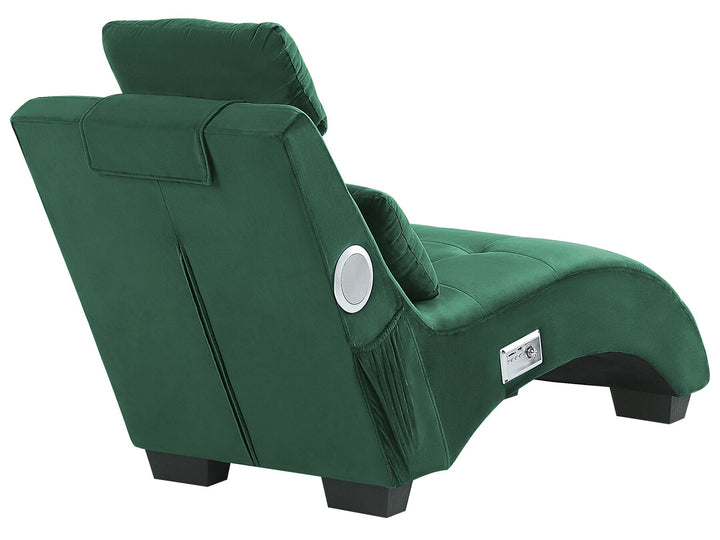 Simorre Velvet Chaise Lounge with Bluetooth Speaker USB Port Green