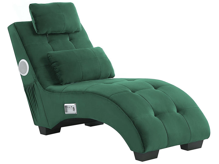 Simorre Velvet Chaise Lounge with Bluetooth Speaker USB Port Green