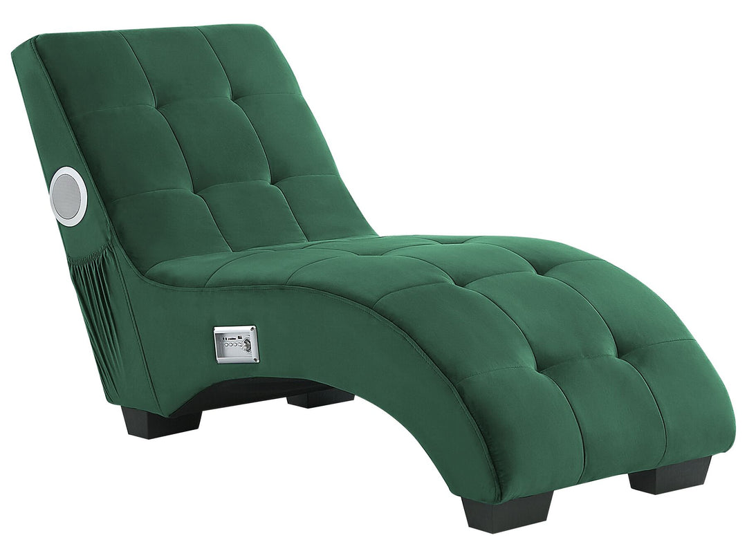 Simorre Velvet Chaise Lounge with Bluetooth Speaker USB Port Green