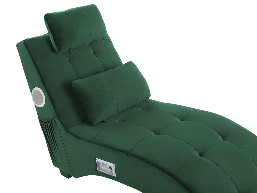 Simorre Velvet Chaise Lounge with Bluetooth Speaker USB Port Green