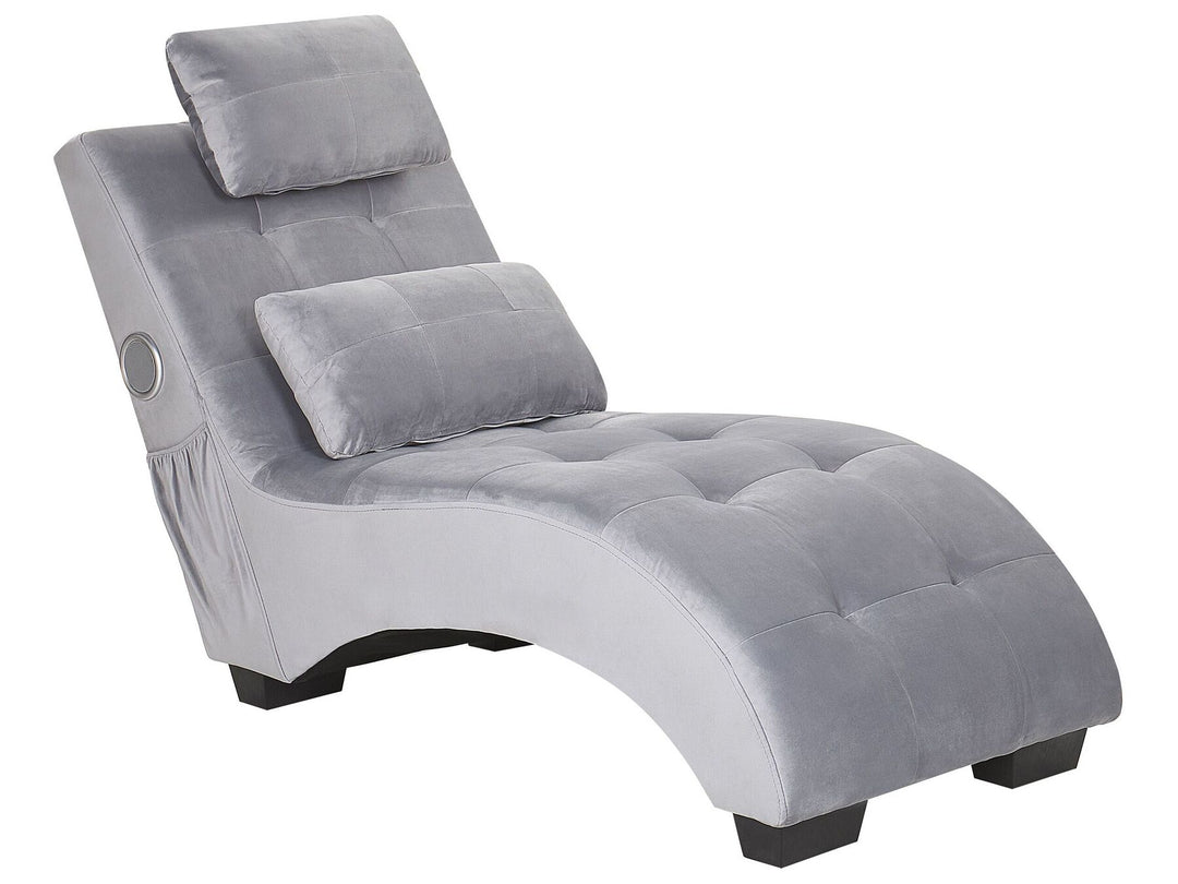 Simorre Velvet Chaise Lounge with Bluetooth Speaker USB Port Grey