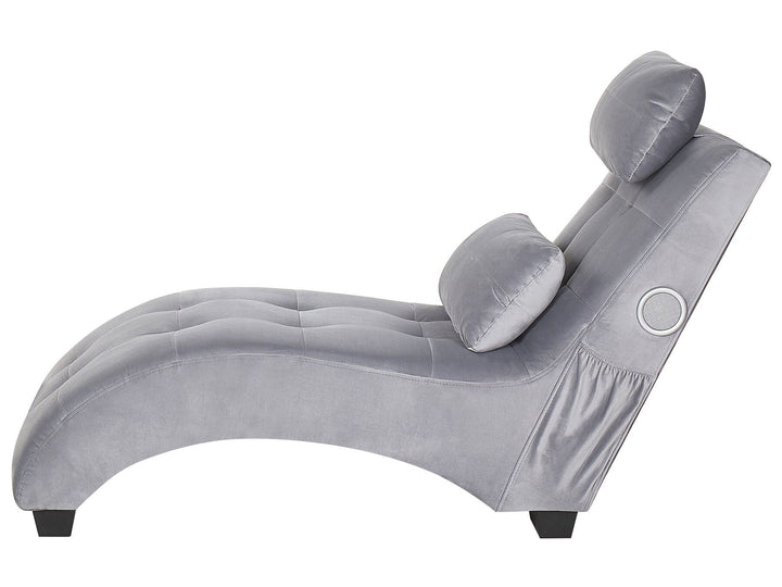 Simorre Velvet Chaise Lounge with Bluetooth Speaker USB Port Grey