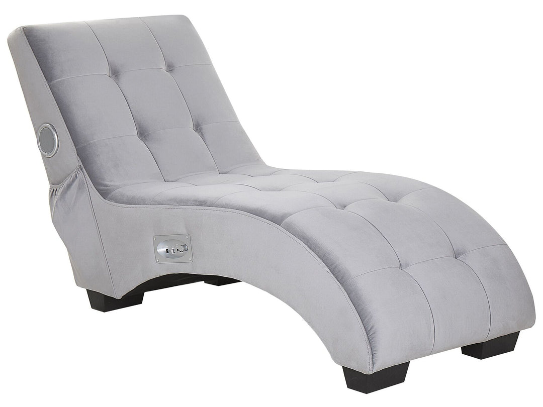 Simorre Velvet Chaise Lounge with Bluetooth Speaker USB Port Grey