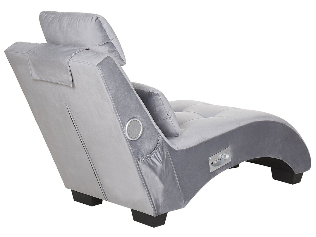 Simorre Velvet Chaise Lounge with Bluetooth Speaker USB Port Grey