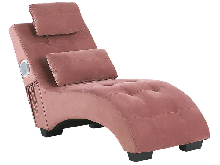 Simorre Velvet Chaise Lounge with Bluetooth Speaker USB Port Pink