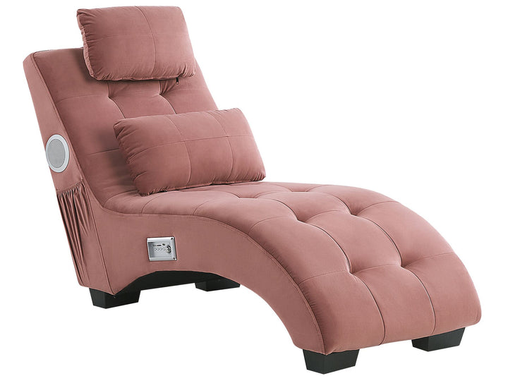 Simorre Velvet Chaise Lounge with Bluetooth Speaker USB Port Pink