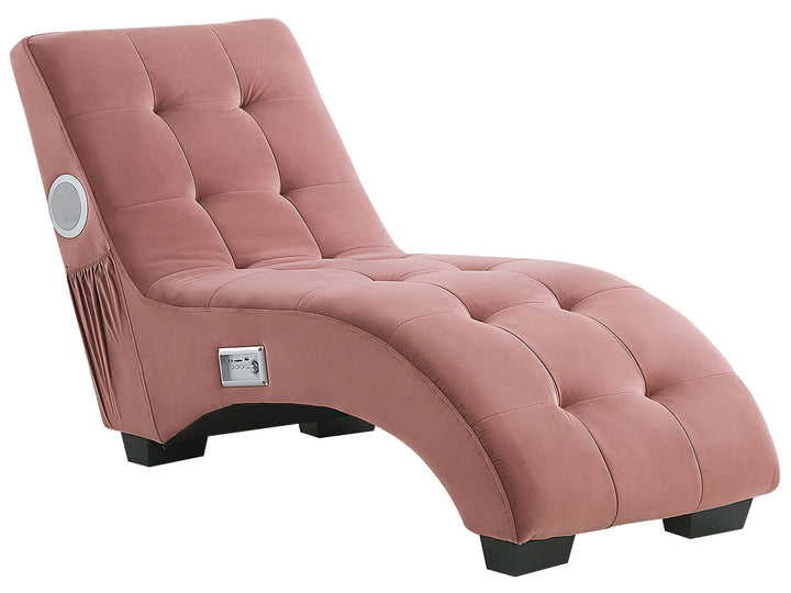 Simorre Velvet Chaise Lounge with Bluetooth Speaker USB Port Pink